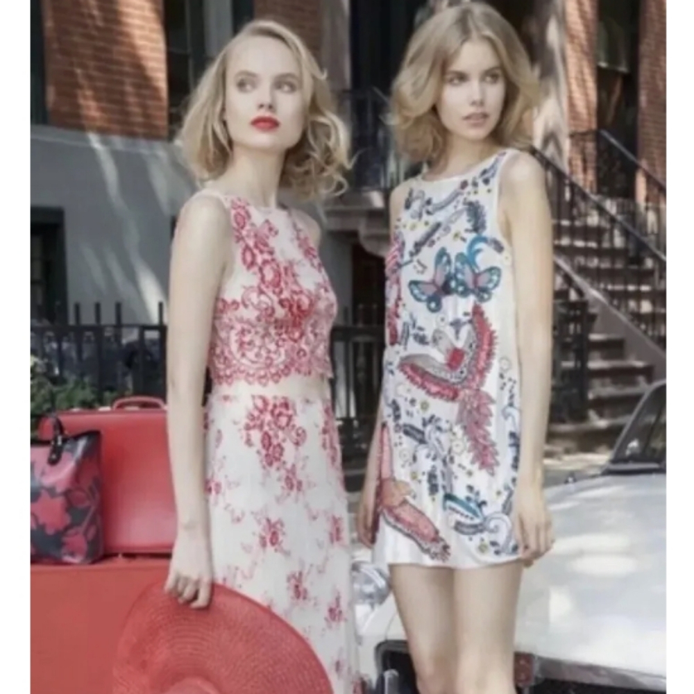 ALICE & OLIVIA beaded embroidered sequins Bird Shift sleeveless mini dress